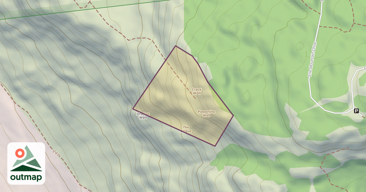 Map of Mount Erie Rock Climbing Area