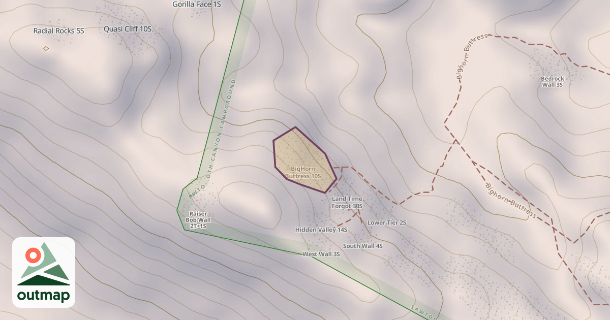 Map of BigHorn Buttress 10S