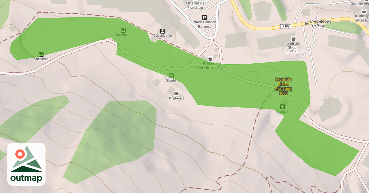 Map of Front de pistes Pra-Loup 1600