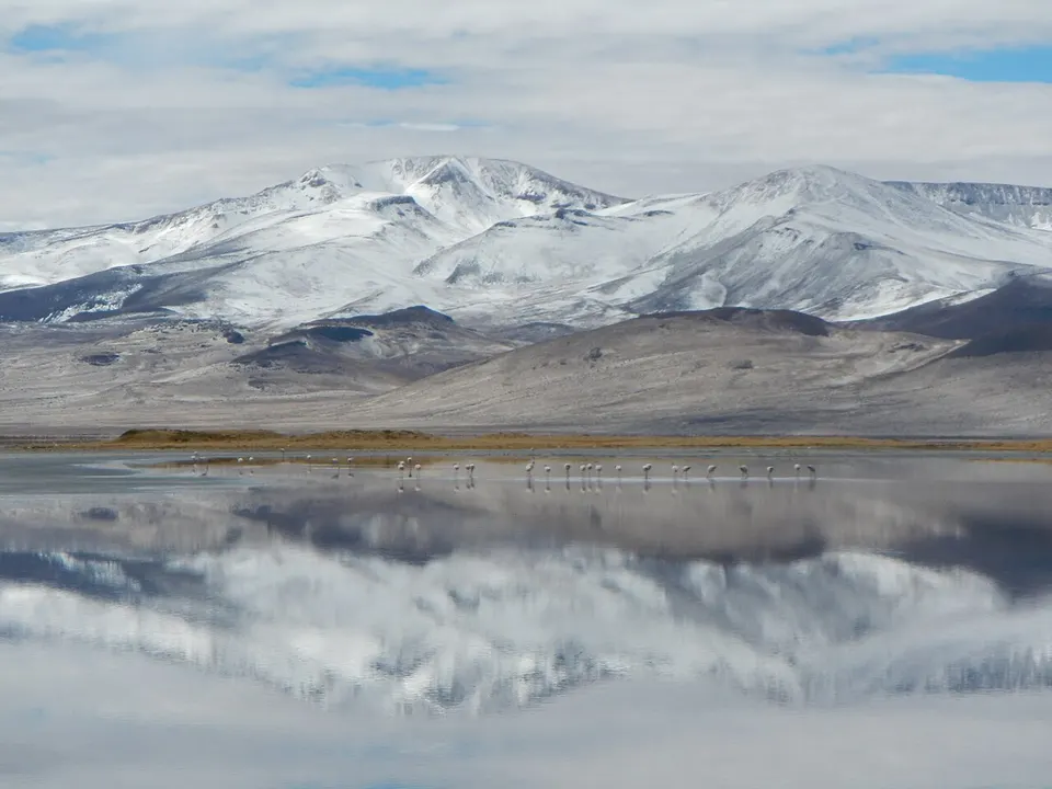 Mountain reflections in Salar del Huasco — Región de Tarapacá, Chile