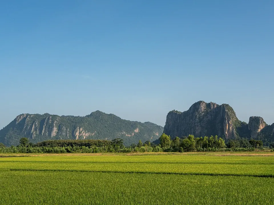 Mountain landscape and green fields — Uthai Thani Province, Thailand