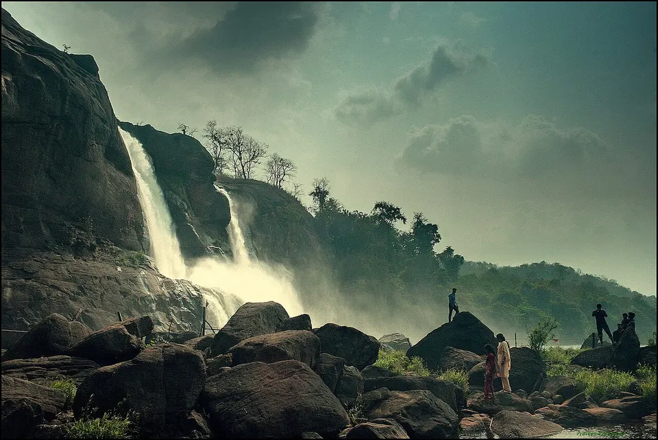 Waterfall flowing over rocks — Kerala, India