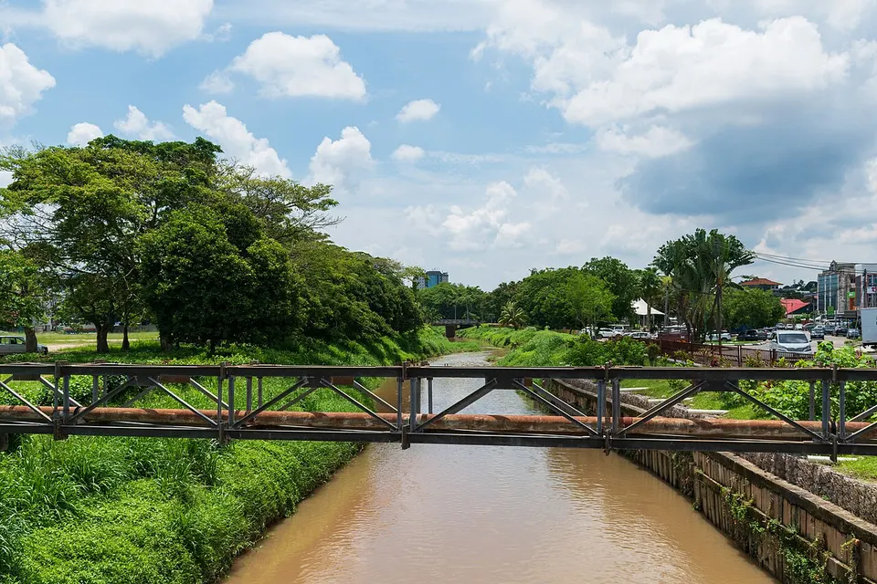 River and green riverside park — Johor, Malaysia