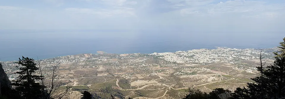 Town panorama and distant coastline — Kyrenia, Cyprus