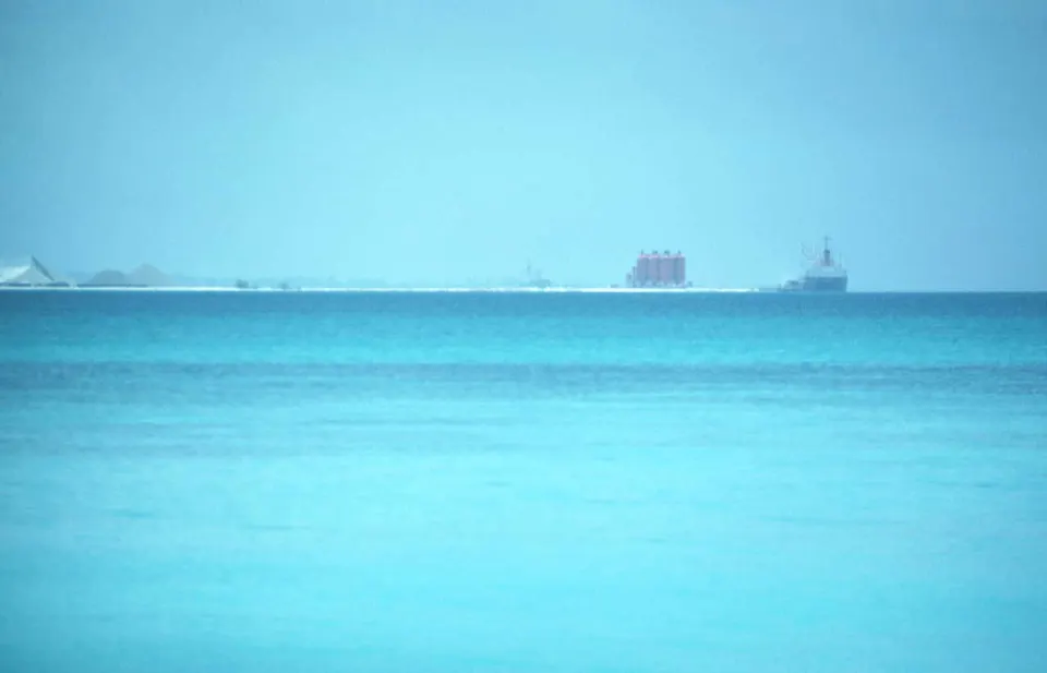 Ships in Diego Garcia seen from the far eastern side of the atoll — British Indian Ocean Territory, British Indian Ocean Territory