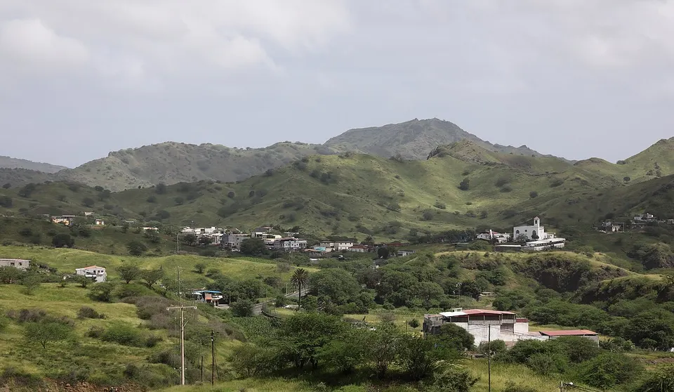 Green hills and rural settlement — São Domingos, Cabo Verde