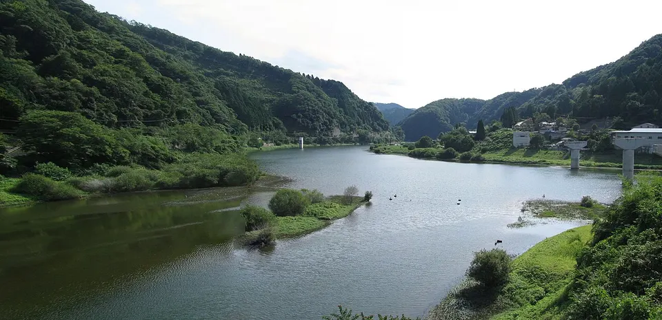 Pond and wooded hills — Okayama Prefecture, Japan