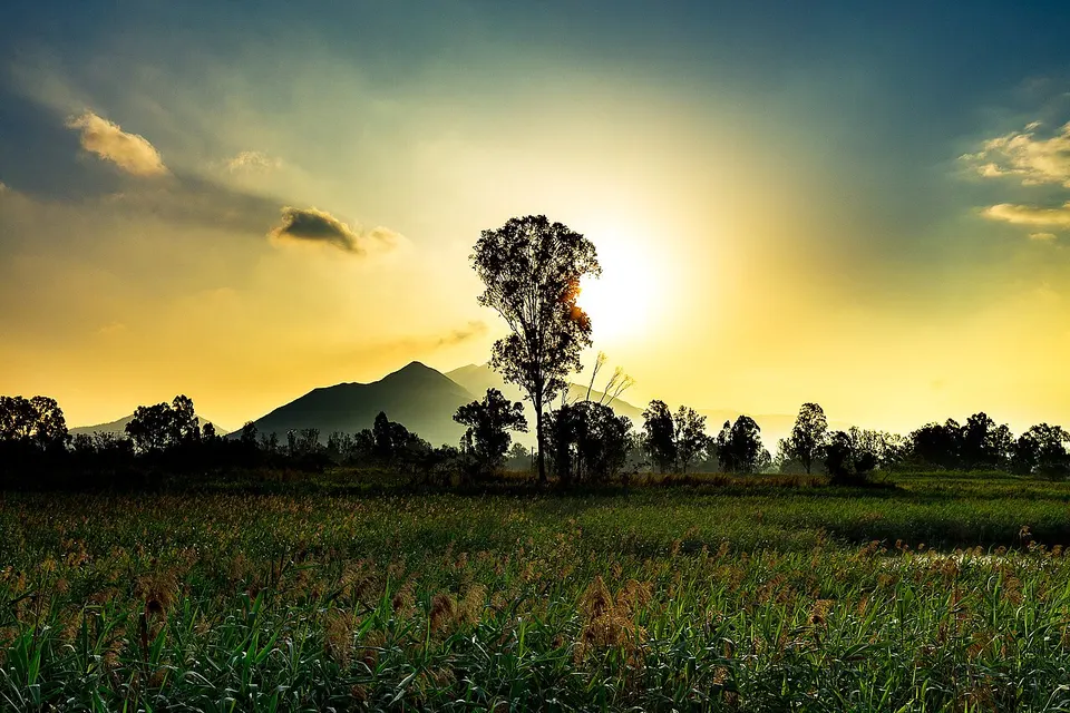 Mountain and farmland at sunset — Yuen Long, Hong Kong