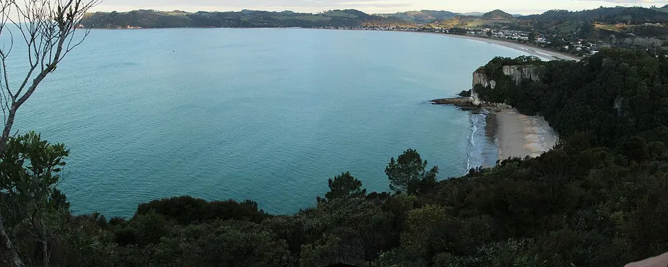 Cooks Beach panorama from Shakespeare's Bluff (7087661051) — Thames-Coromandel District, New Zealand