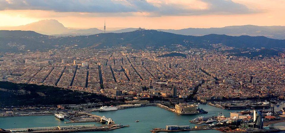 City and distant mountains — Barcelona, Spain