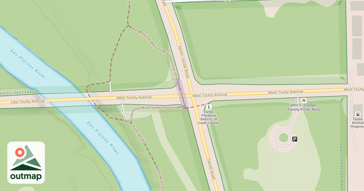 Map of Des Plaines River Trail Yellow Unpaved