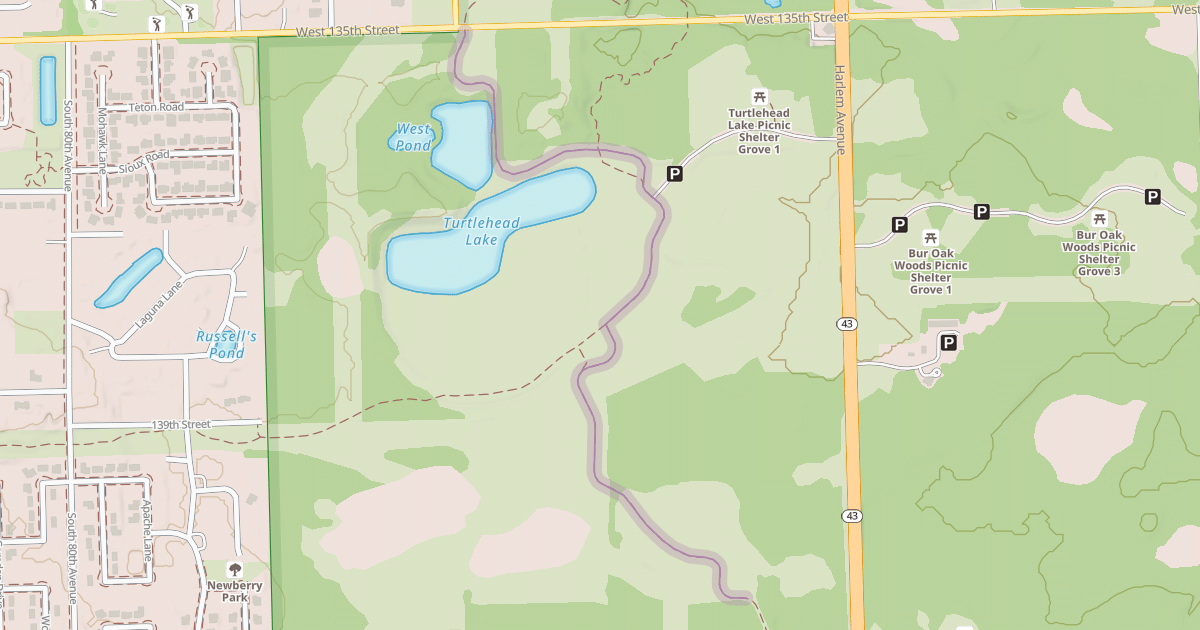 Map preview of Tinley Creek Red Paved Loop