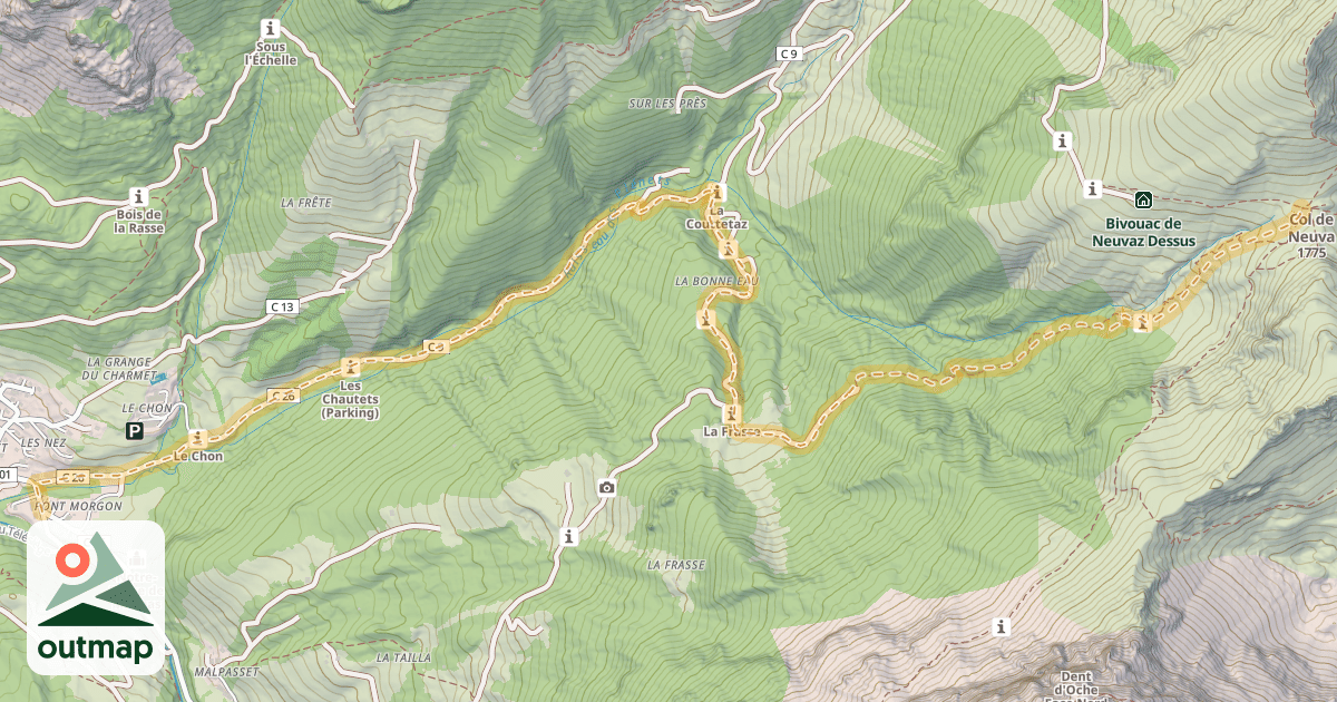 Map of Col de la Neuva — Pont-de-Morgon