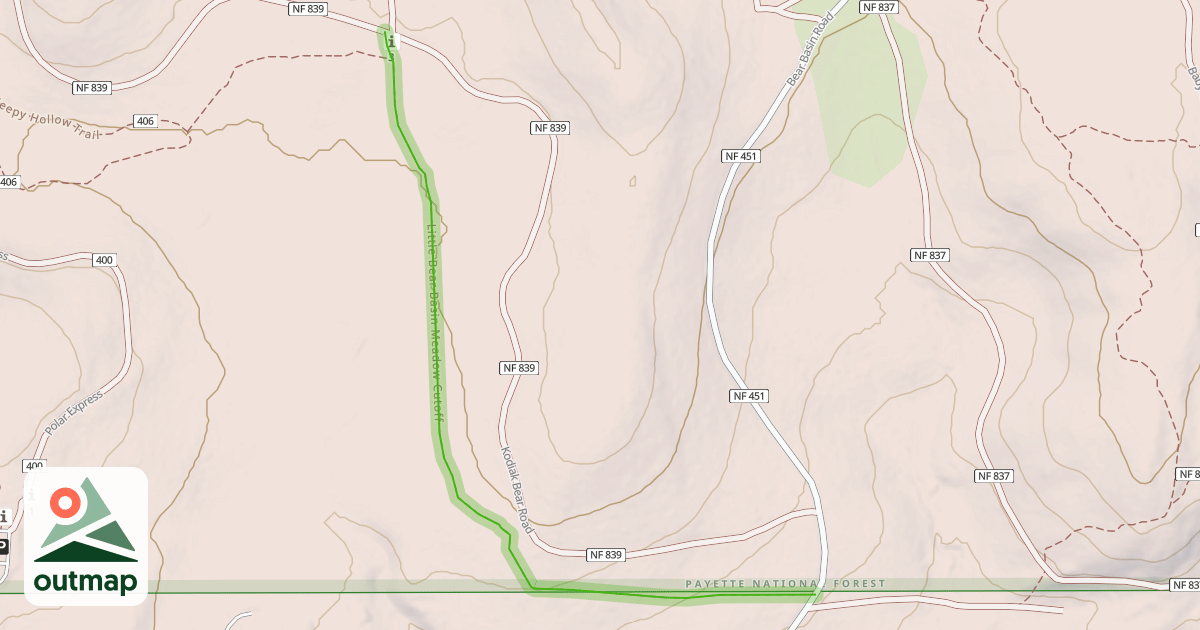 Map of Little Bear Basin Meadow Cutoff