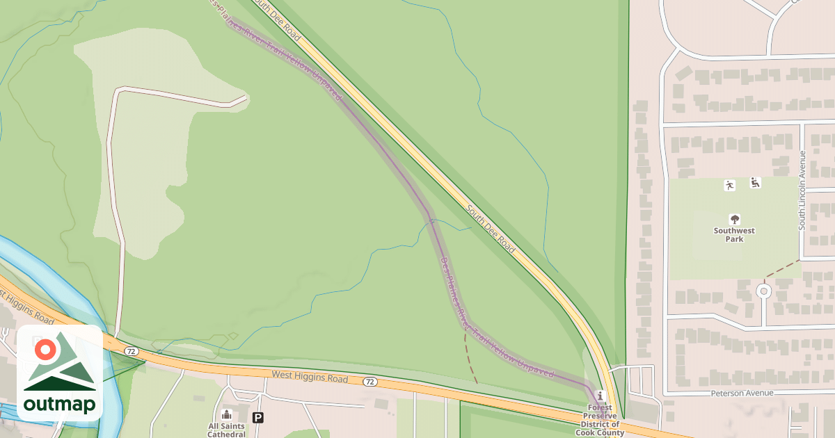 Map of Des Plaines River Trail Yellow Unpaved