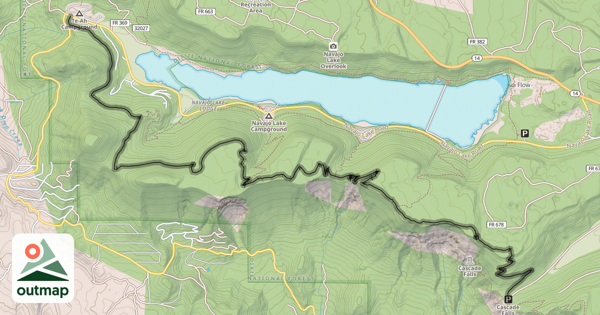 Map of Virgin River Rim Trail - Cascade Falls to Te-Ah Campground
