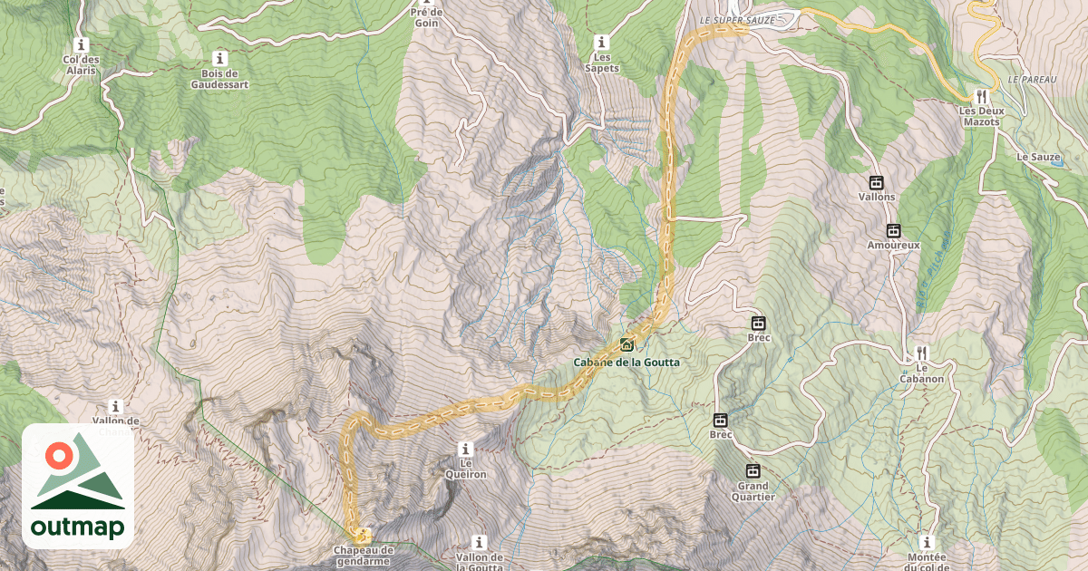 Map of Le Chapeau de Gendarme — Super-Sauze