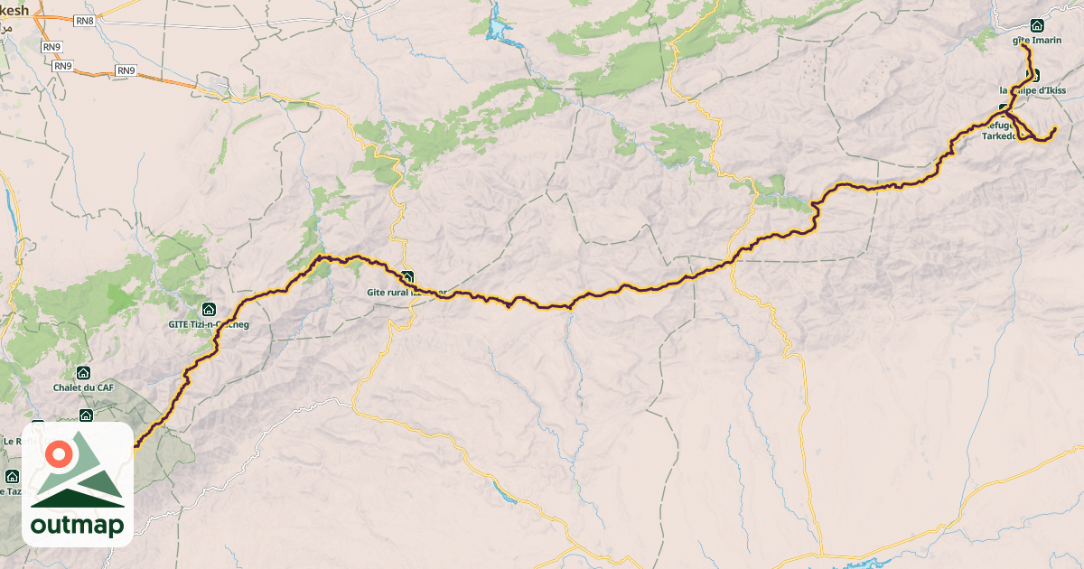 Map of High Atlas M'Goun to Toubkal Traverse