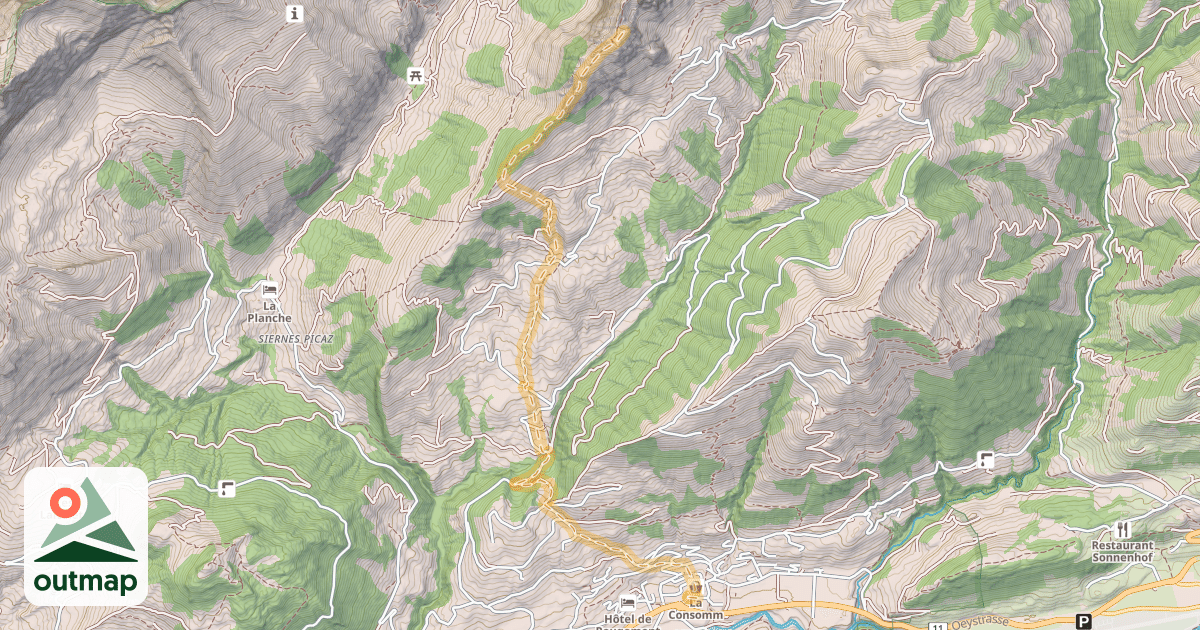 Map of Von Rougemont durch das Tal der Manche und über den SW-Grat