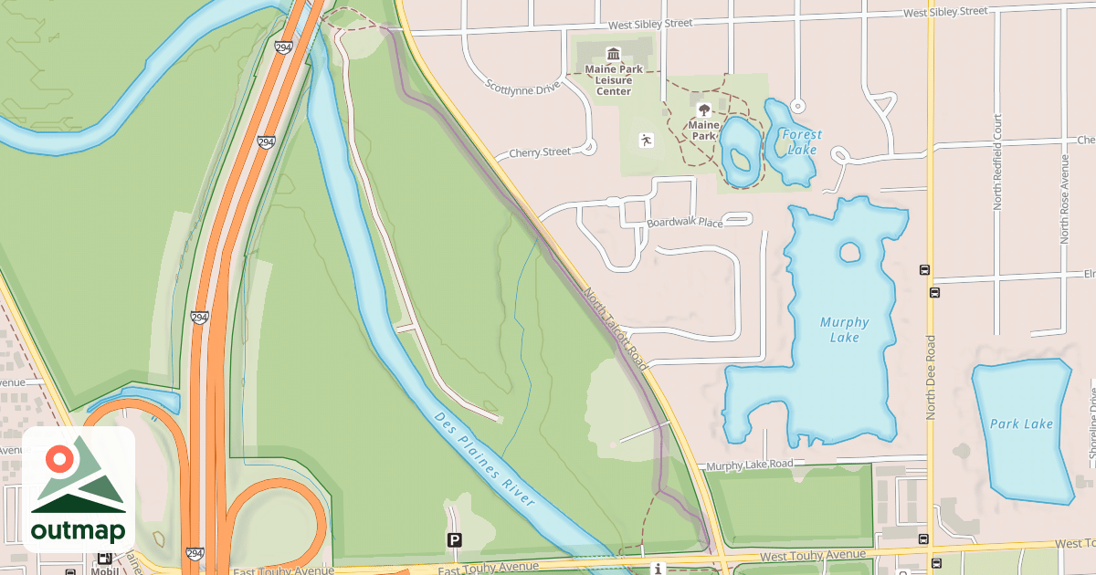 Map of Des Plaines River Trail Yellow Unpaved