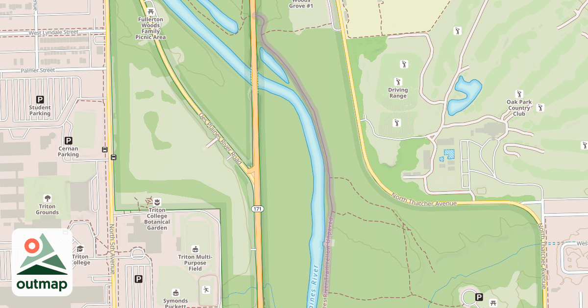 Map of Des Plaines River Trail Yellow Unpaved