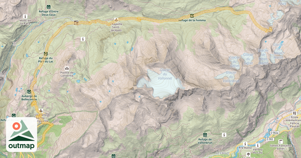 Map of Aiguille de Méan Martin — Le Suffet