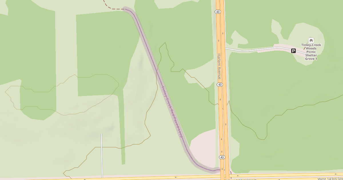 Map preview of Tinley Creek Red Paved Loop