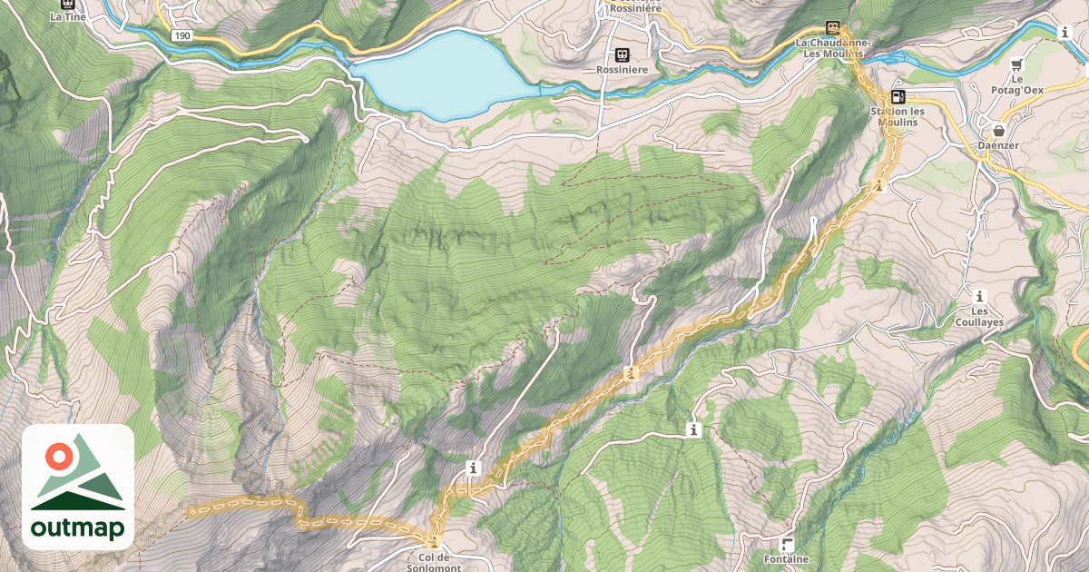 Map of Abfahrt über die SE-Seite nach Les Moulins