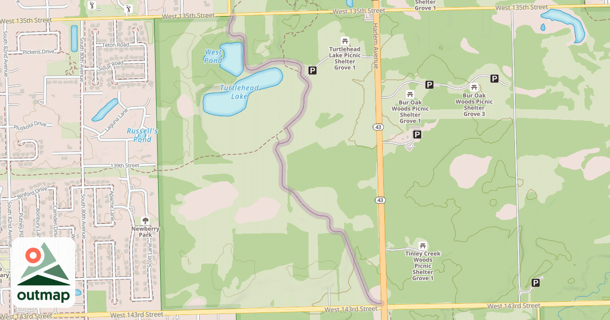 Map of Tinley Creek Red Paved Loop