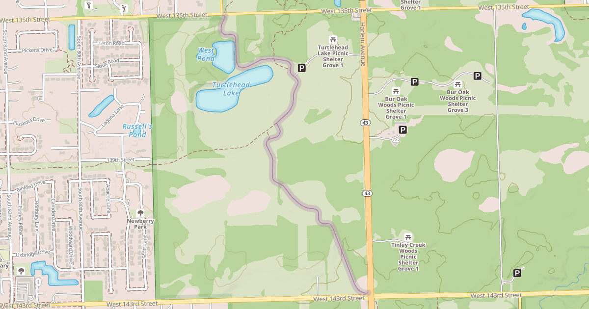 Map preview of Tinley Creek Red Paved Loop