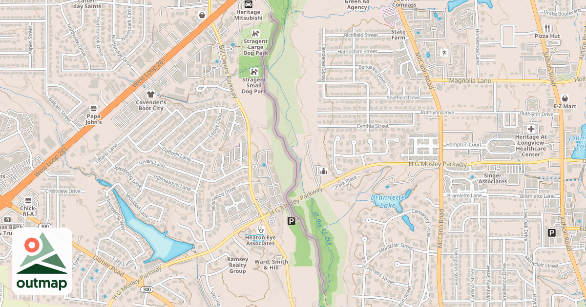 Map of Paul G Boorman Trail in Gregg