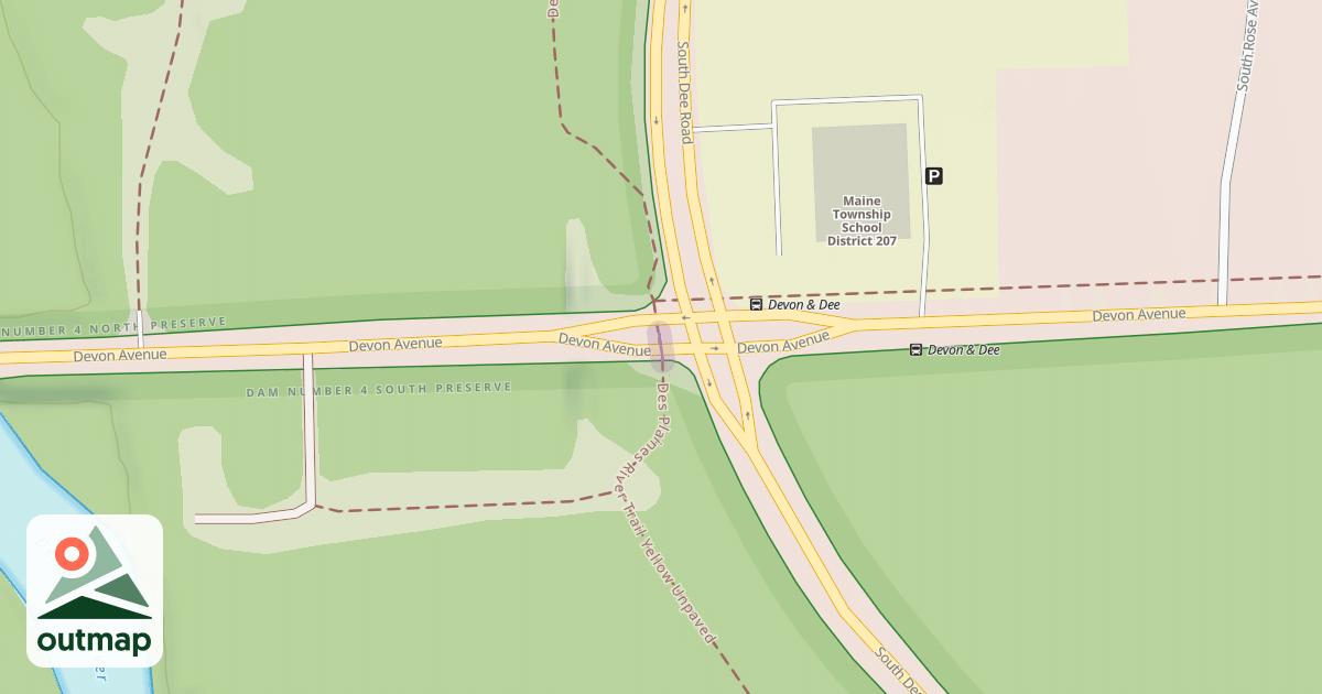 Map of Des Plaines River Trail Yellow Unpaved