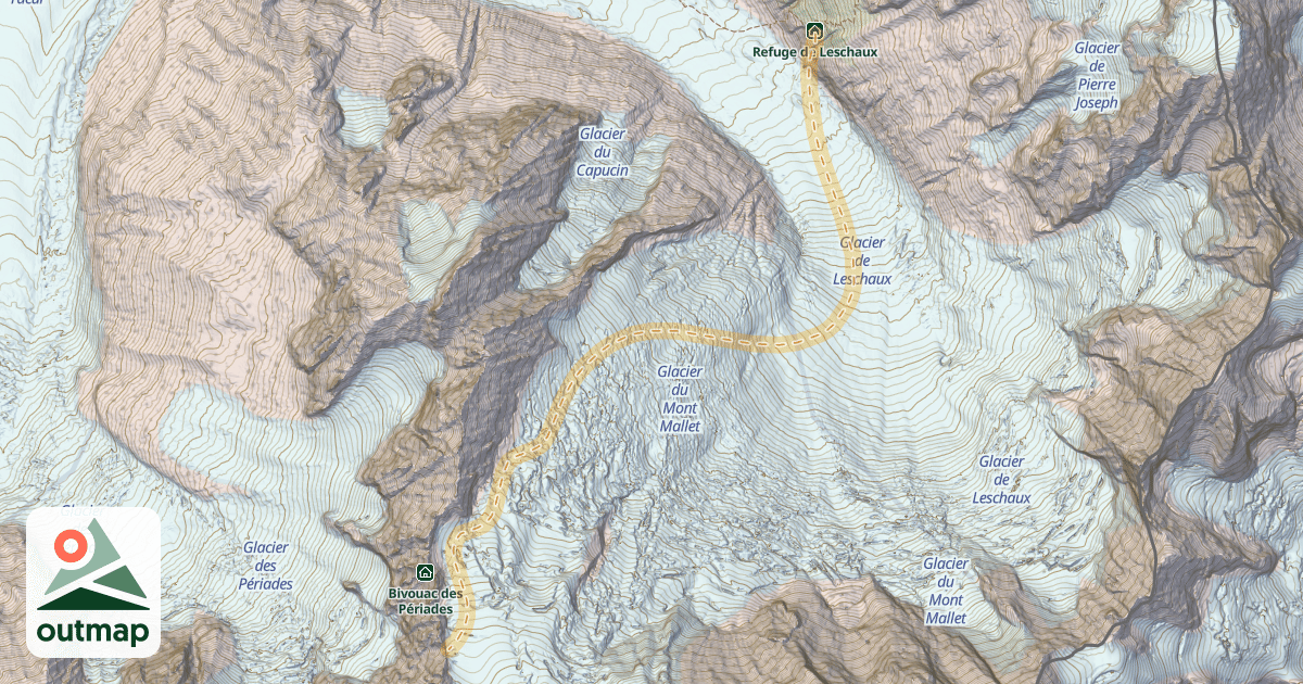 Map of Col du Mont Mallet — Refuge de Leschaux