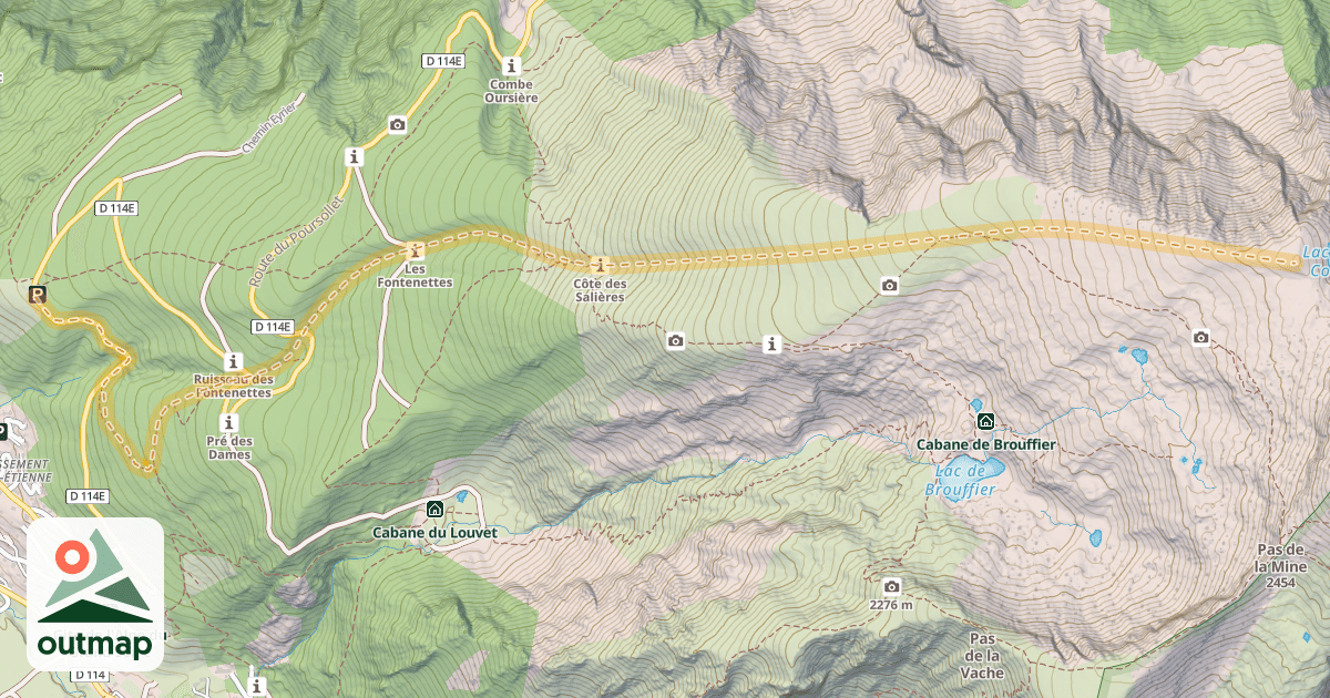 Map of Crête de Brouffier — La Morte