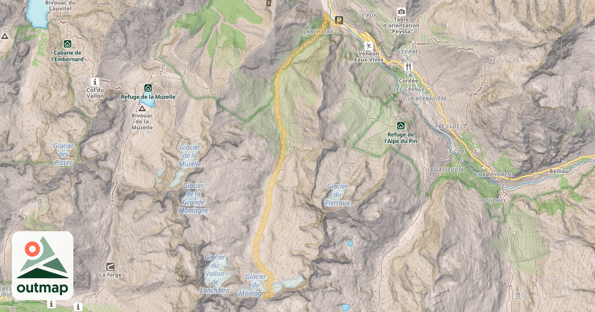 Map of Col des Berches — Gite d'étape du Plan du Lac