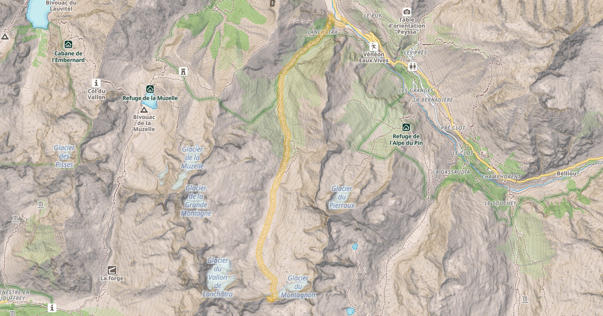 Map preview of Col des Berches — Gite d'étape du Plan du Lac