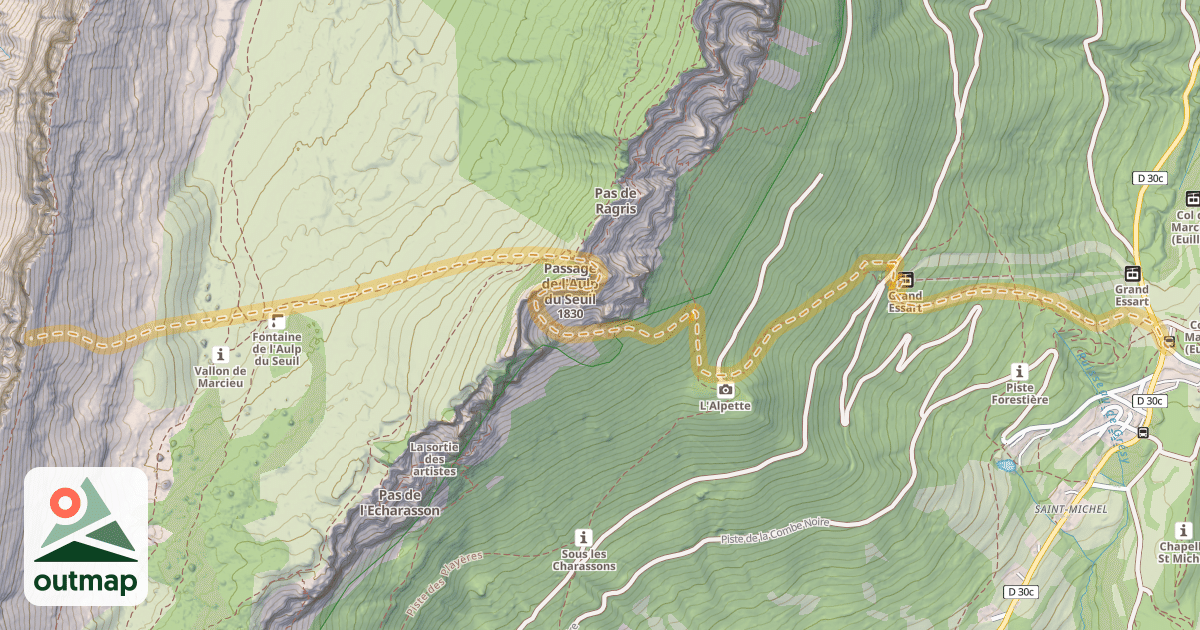 Map of Crête des Lances de Malissard — Col de Marcieux