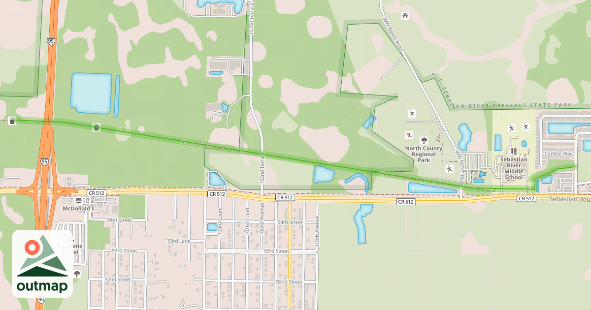 Map of Trans-Florida Rail Trail in Indian River