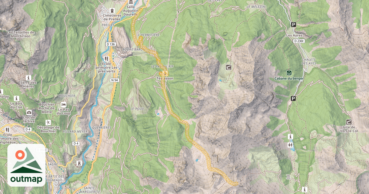 Map of Pas de la Casse de l'Ase — Le Villaret