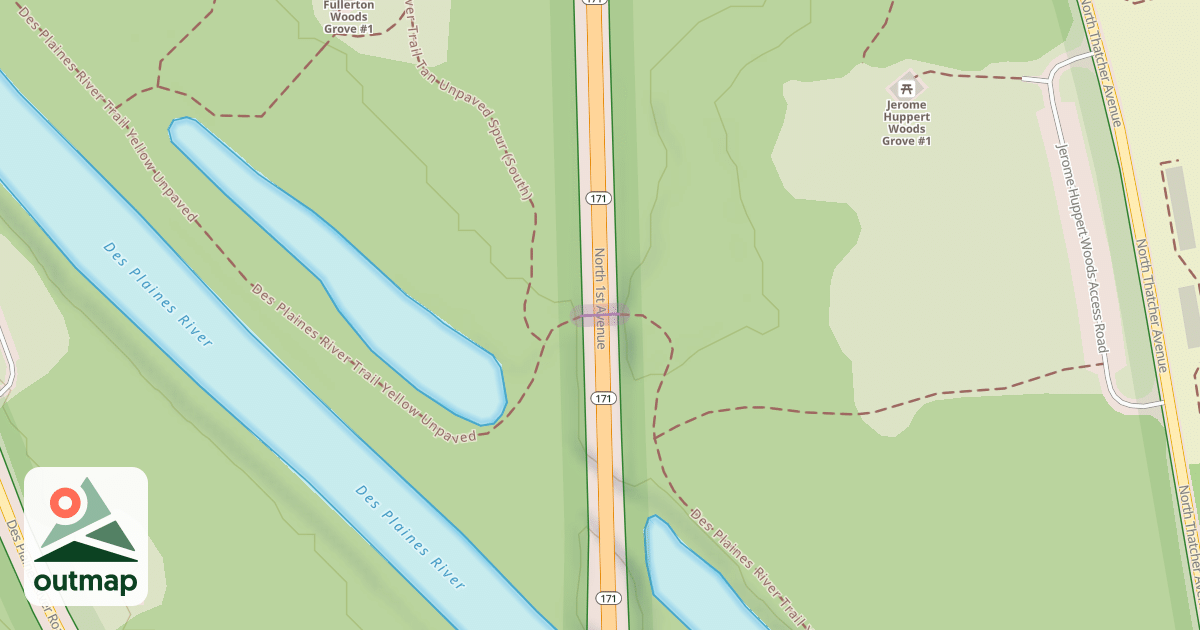 Map of Des Plaines River Trail Yellow Unpaved