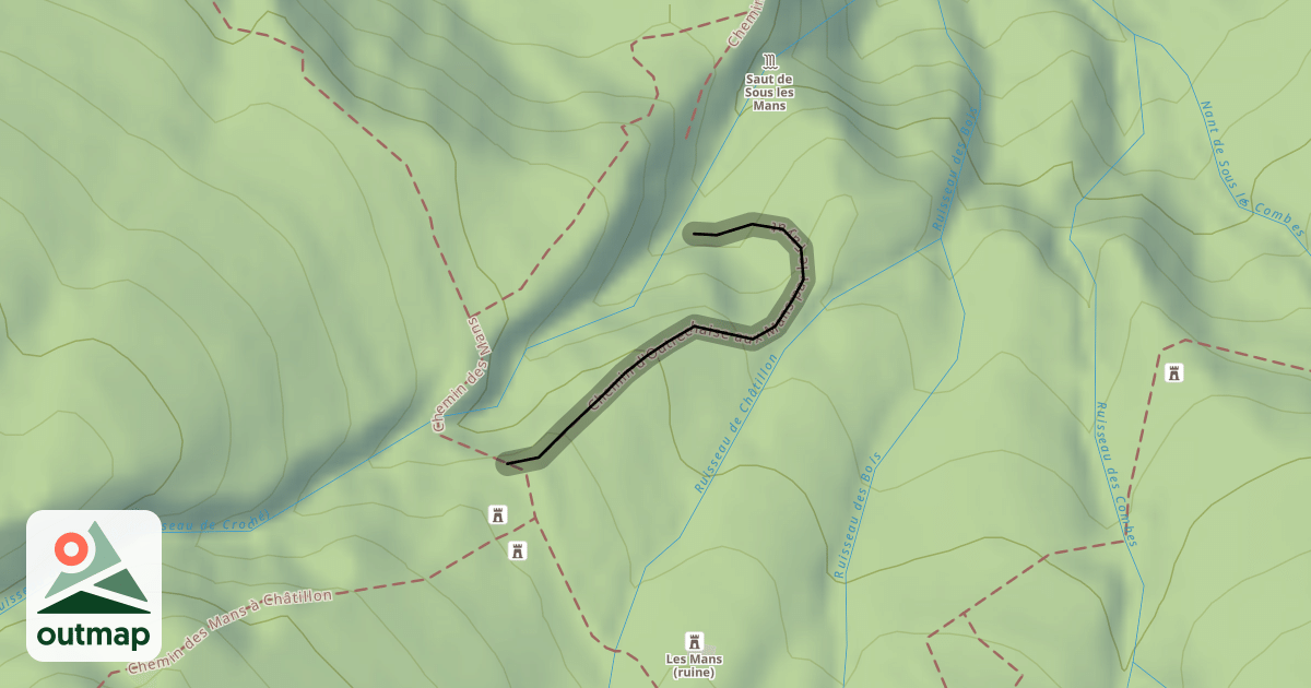 Map of Chemin d'Outrechaise aux Mans par le Fayat