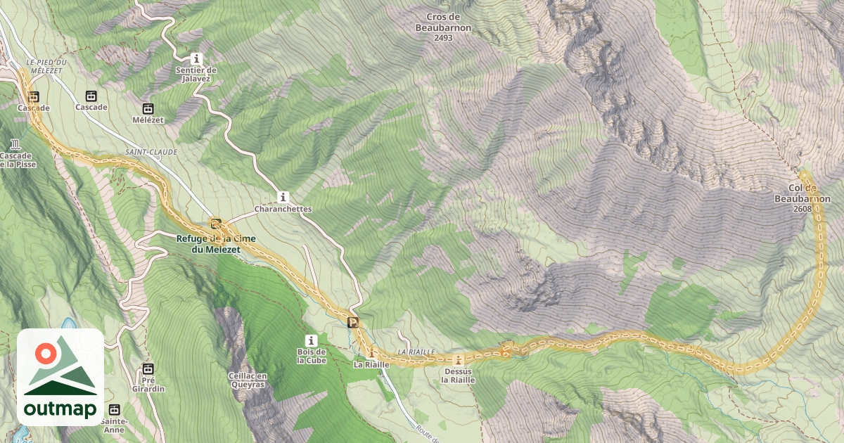 Map of Col du Beaubarnon — Pied du Mélezet