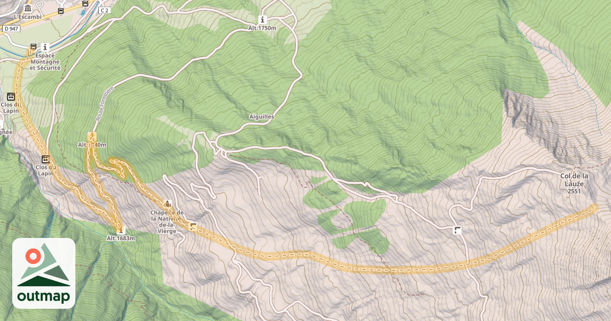 Map of Col de la Lauze — Aiguilles
