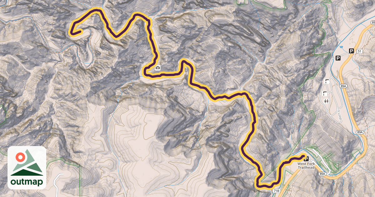 Map of One of the most popular trails in Coconino National Forest, and notable nationally, the West Fork trail meanders alongside West Fork Oak Creek. At spots along the trail, it crosses the intermittent stream.