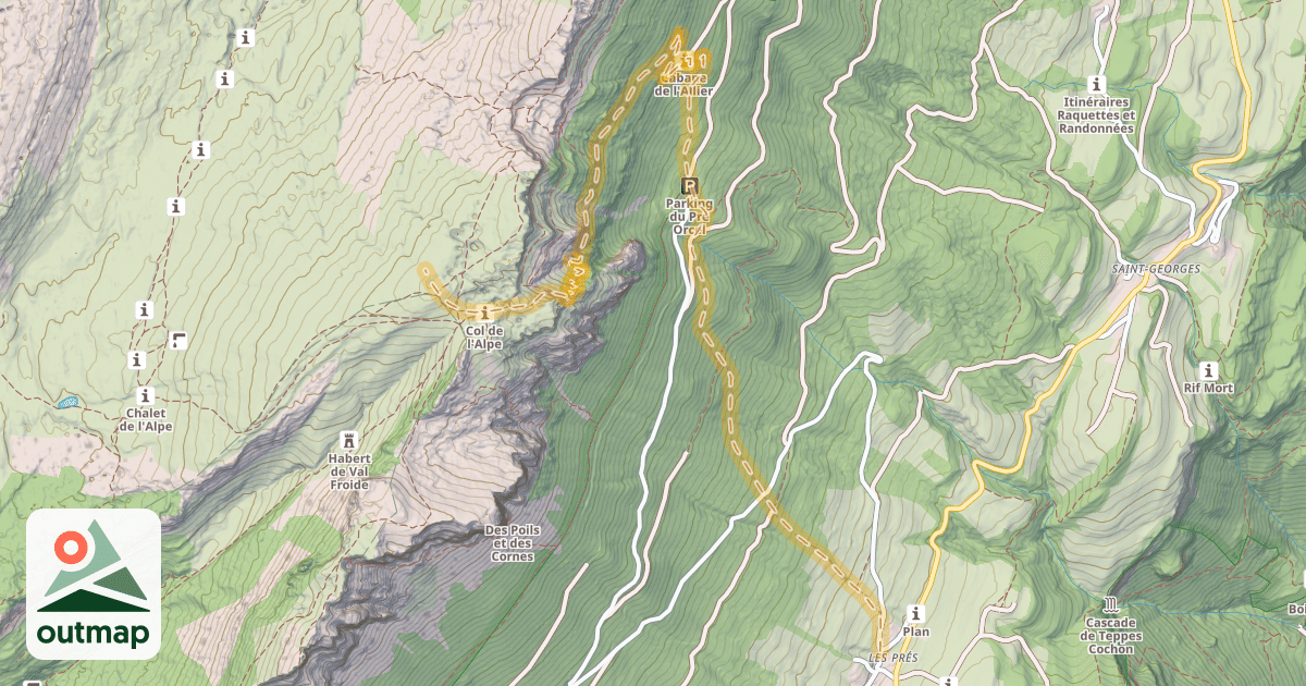 Map of Croix de l'Alpe — Les Prés