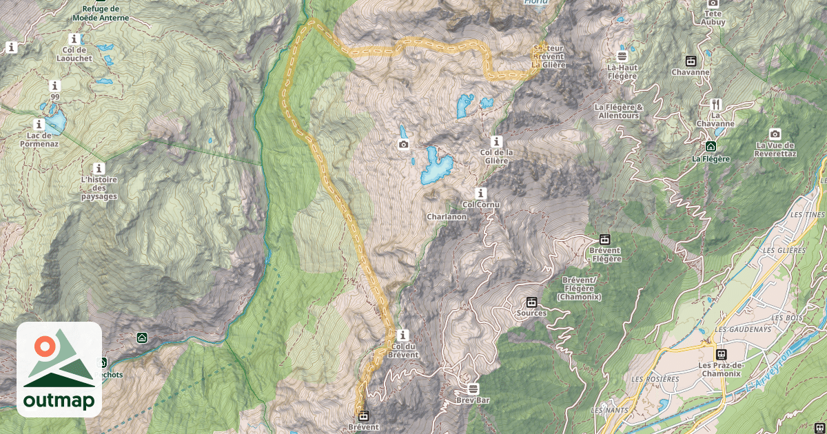 Map of Aiguilles de la Glière — Le Brévent