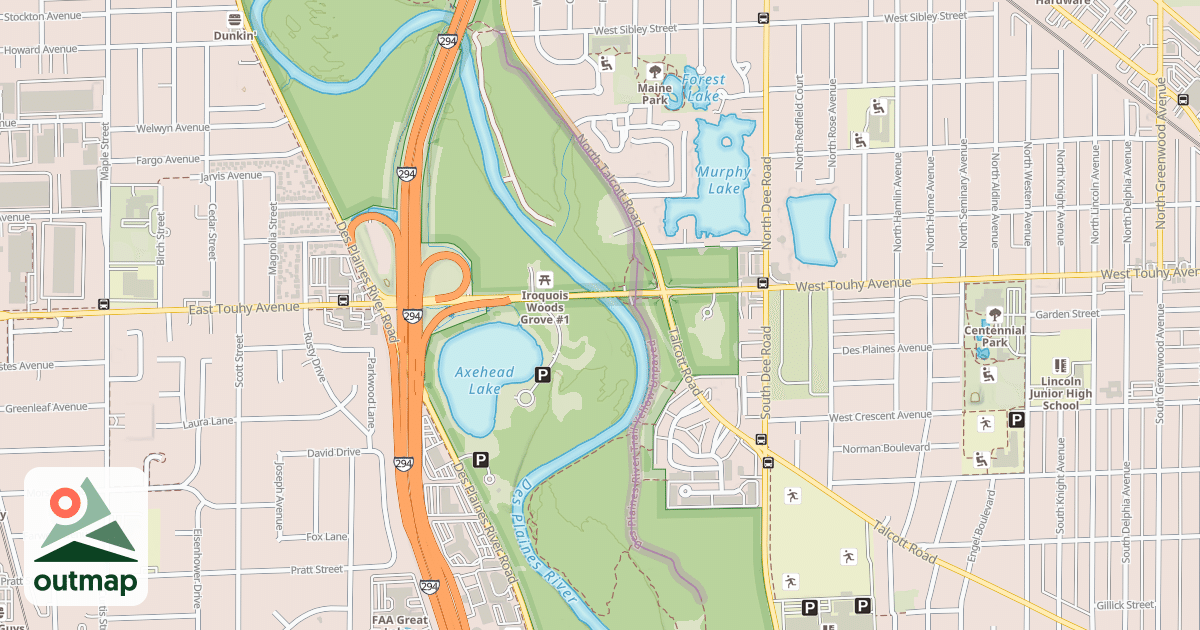 Map of Des Plaines River Trail Yellow Unpaved
