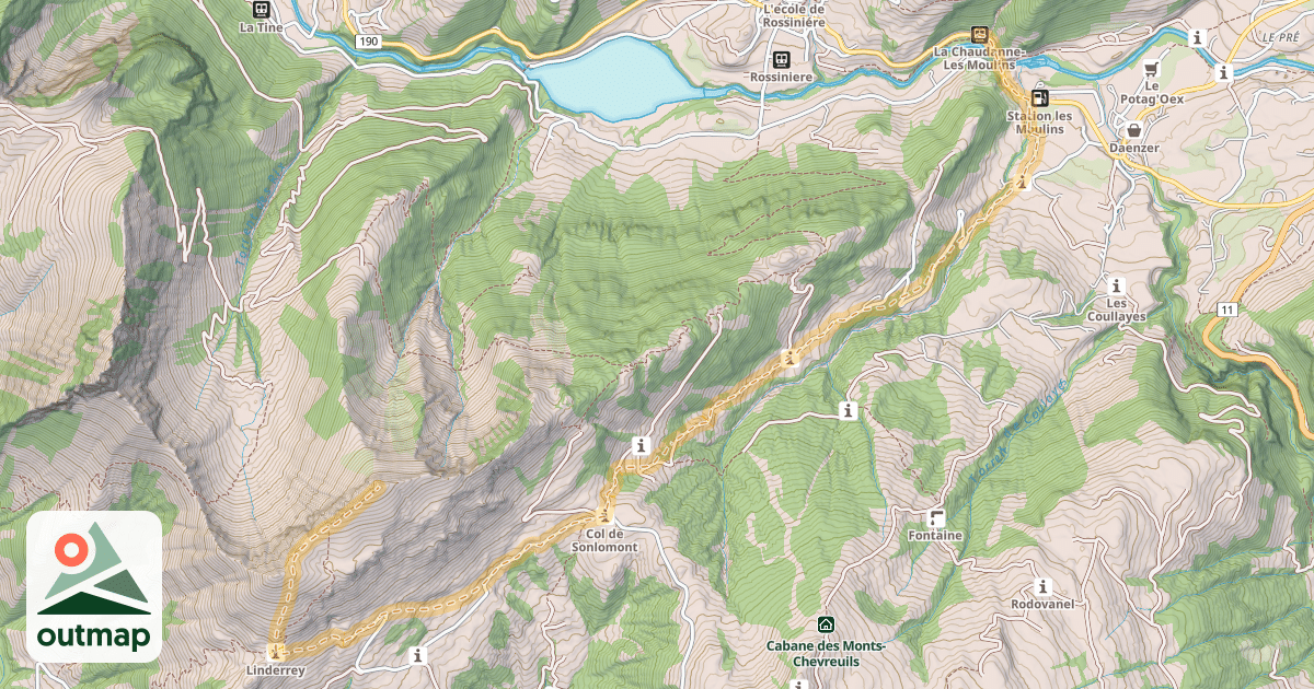 Map of Von Les Moulins über den Col de Sonlomont und Linderrey