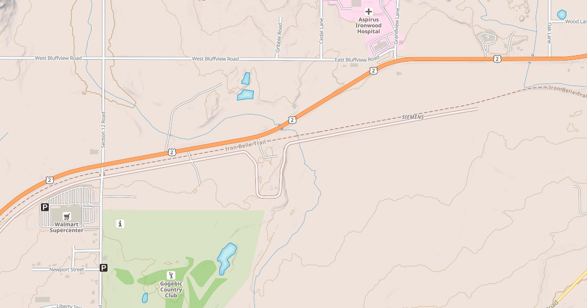 Map preview of Ironwood To Bessemer State Trail