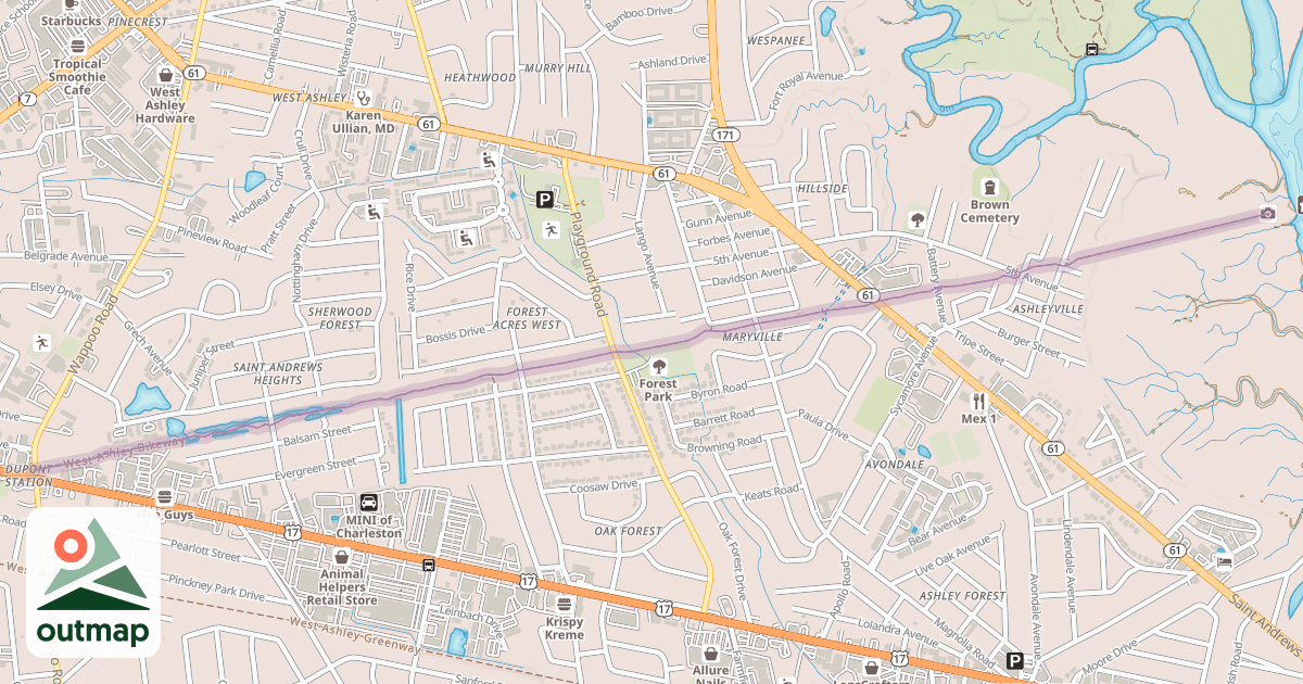 Map of West Ashley Bikeway